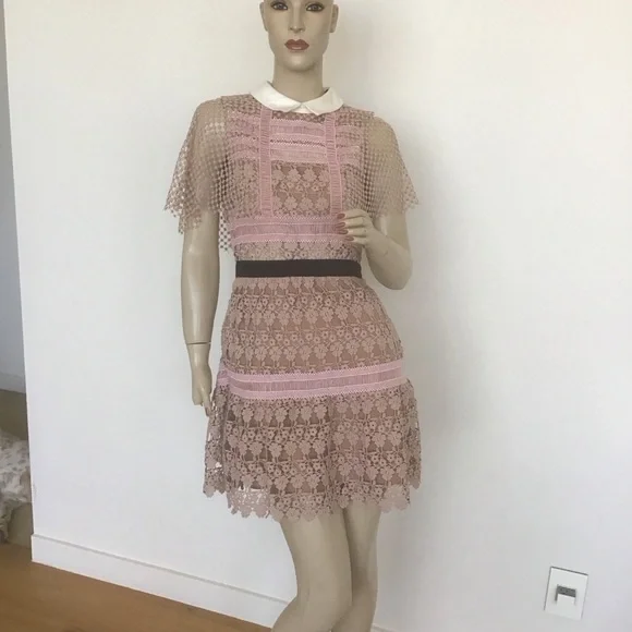 Self Portrait Pink Nude Floral Vine Cape Sleeveless Mini Dress UK 10 US 6 EGL - Picture 1 of 4